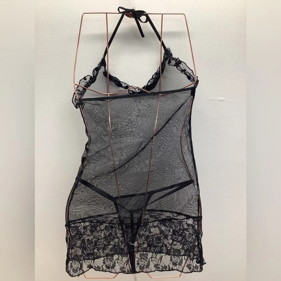 Lingerie Size S/M Black Mesh W/Lace Trim Matching G String. New With Tags. - Picture 6 of 7